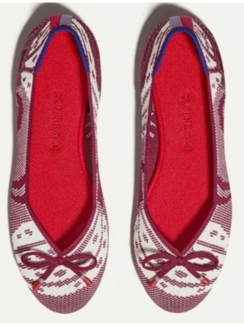 Rothy's Red and White Patterned Knit Ballet Flats